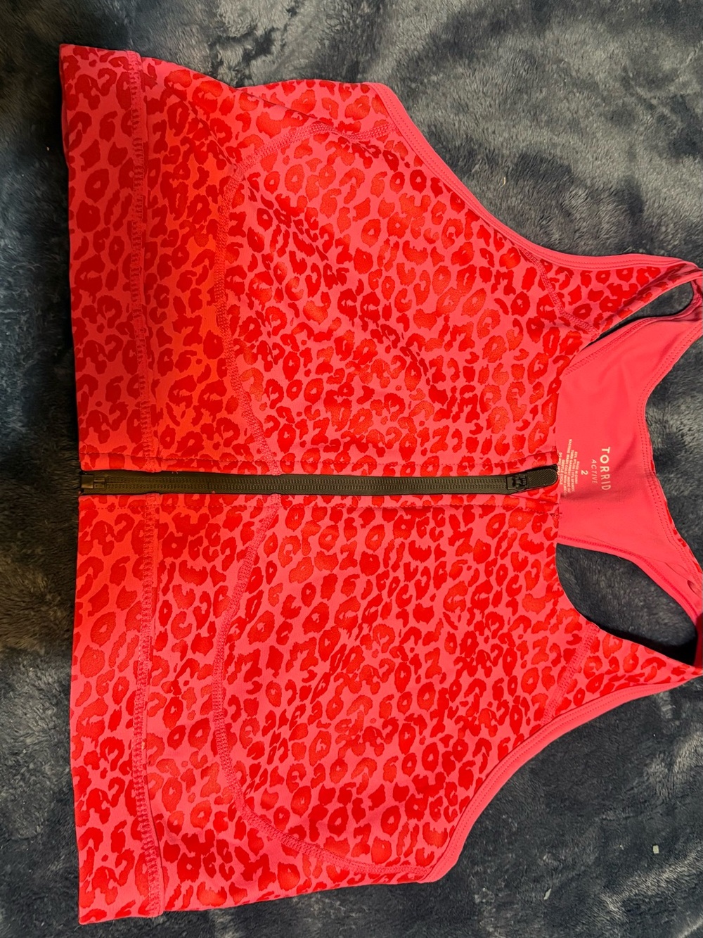 torrid Red Leopard Zip-Front Racerback Sports Crop